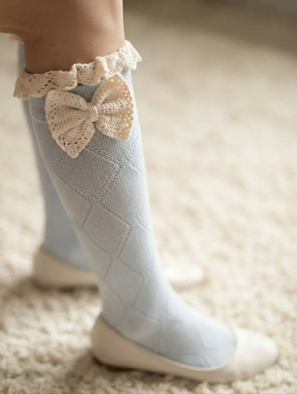 NEW Grey Knee High Socks with Bows 8 Pairs